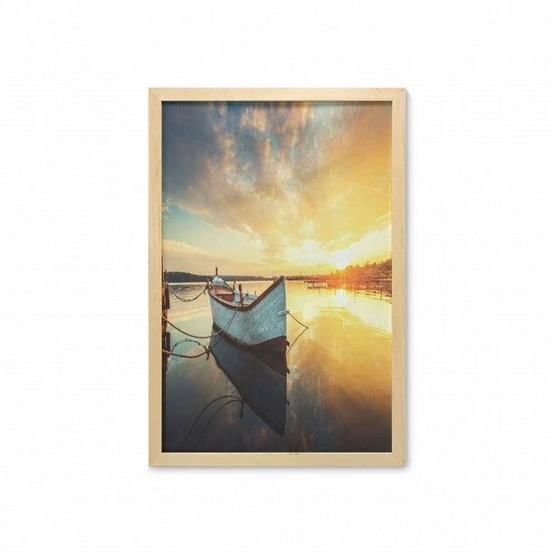 Lake House Decor Fish Tank Background Poster Decoration Paper Small Boat on Water with Horizon and Overcast Dramatic Sky Harbor Home Multiple Sizes Light Yellow Lake House Decor Fish Tank Background Poster Decoration Paper Small Boat on Water with Horizon and Overcast Dramatic Sky Harbor Home Multiple Sizes Light Yellow